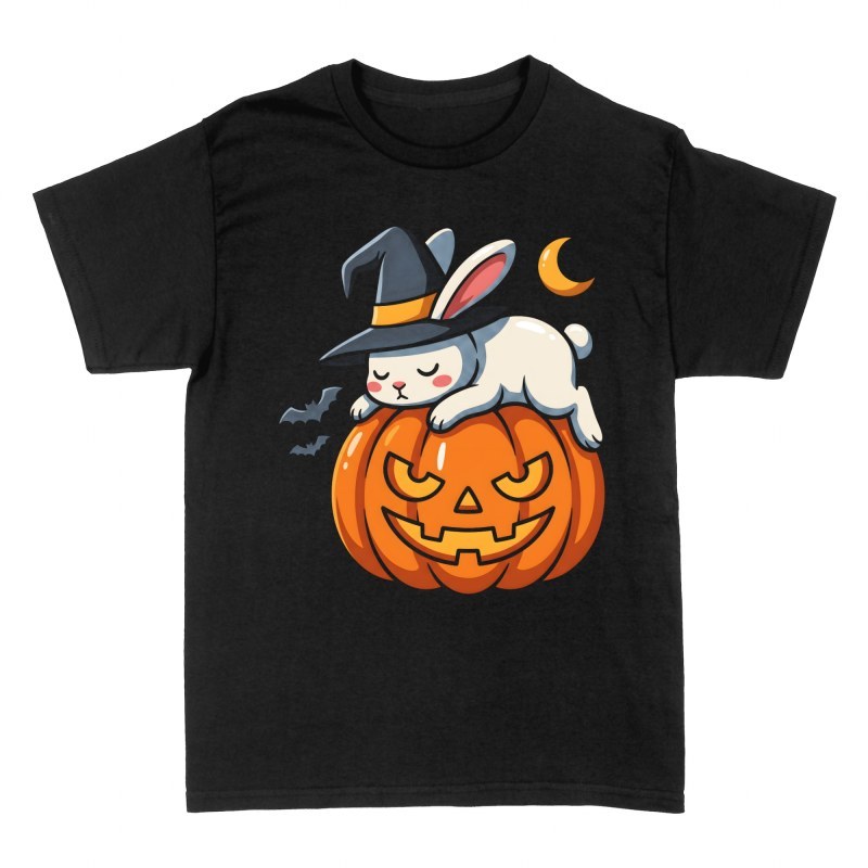 Camisetas: Conejo durmiendo en calabaza de Halloween