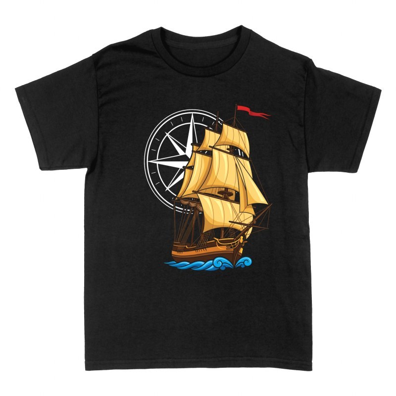 Camisetas: Barco velero con rosa de los vientos
