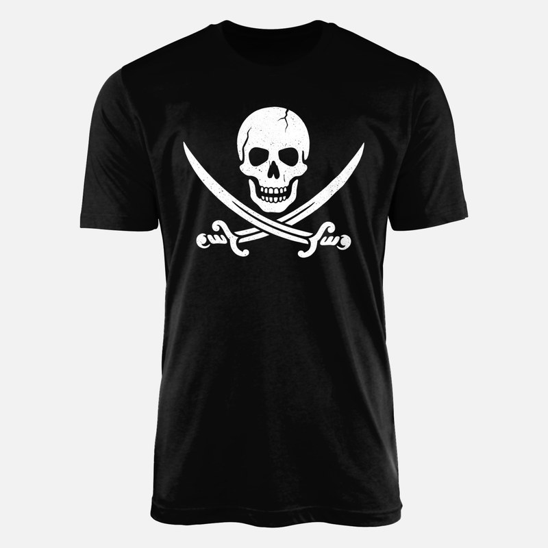 Camisetas: Calavera agrietada y sables vintage