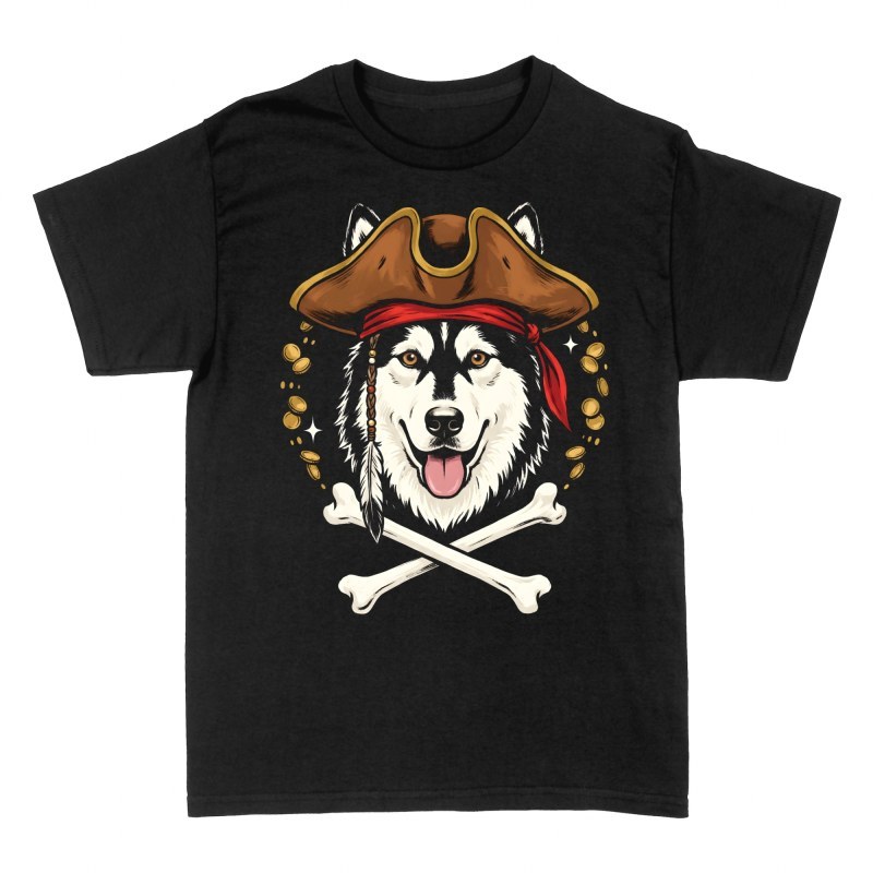 Camisetas: Perro husky pirata con huesos