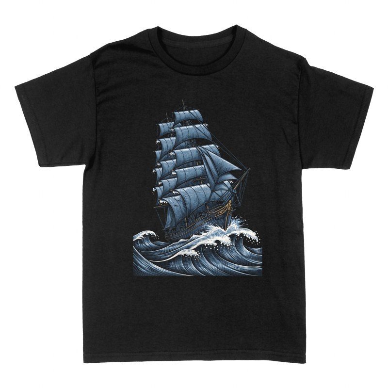 Camisetas: Velero cl&aacute;sico en mar tormentoso