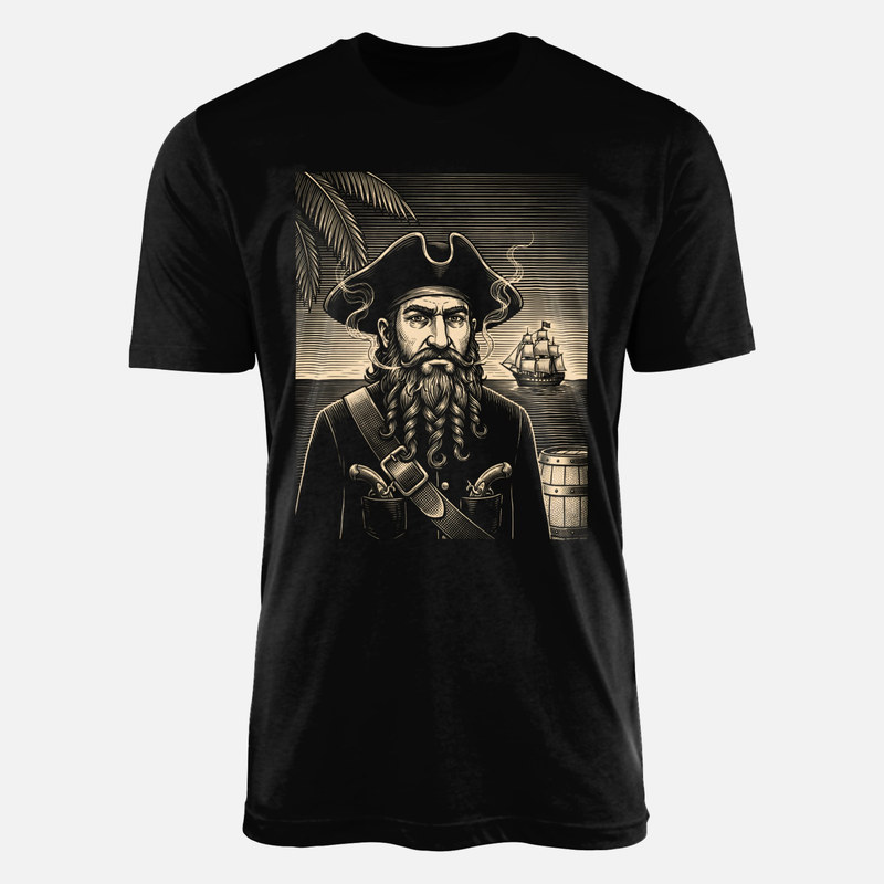 Camisetas: Pirata Barbanegra grabado vintage