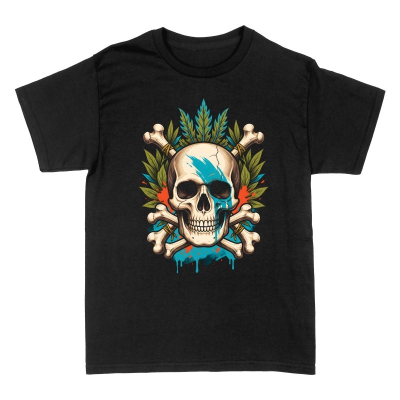 Camisetas: Calavera pirata tribal con hojas