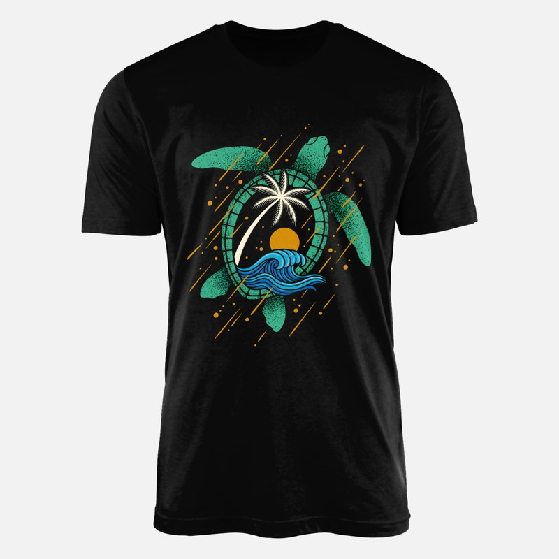 Camisetas: Tortuga marina con paisaje tropical