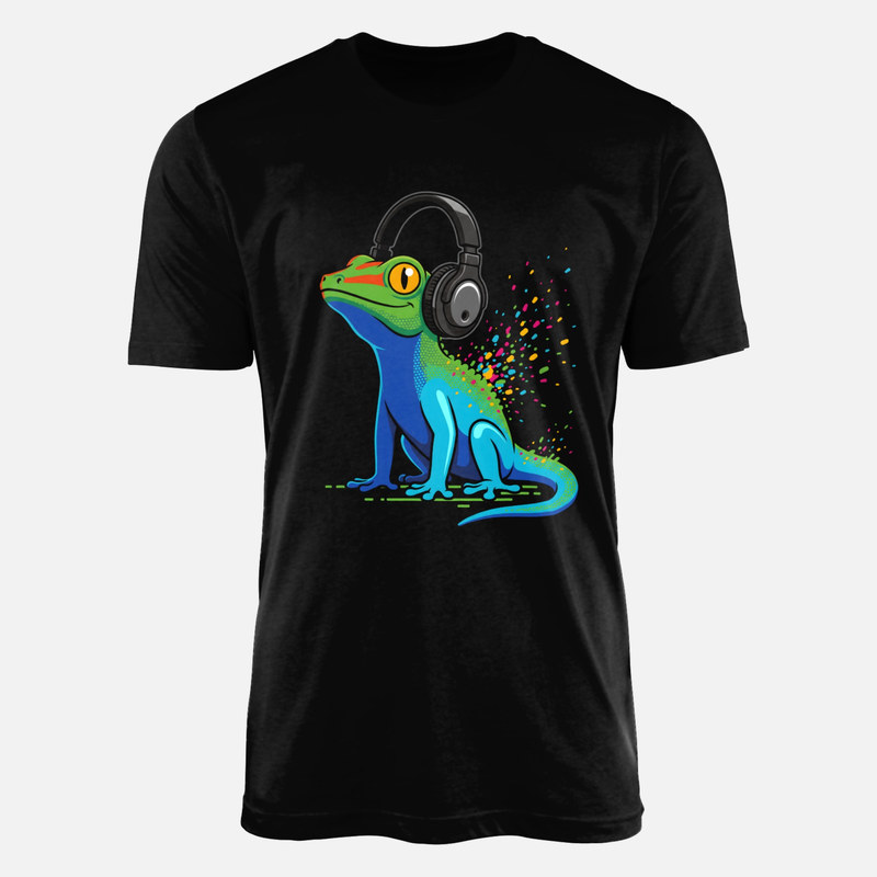 Camisetas: Lagarto con auriculares y salpicaduras
