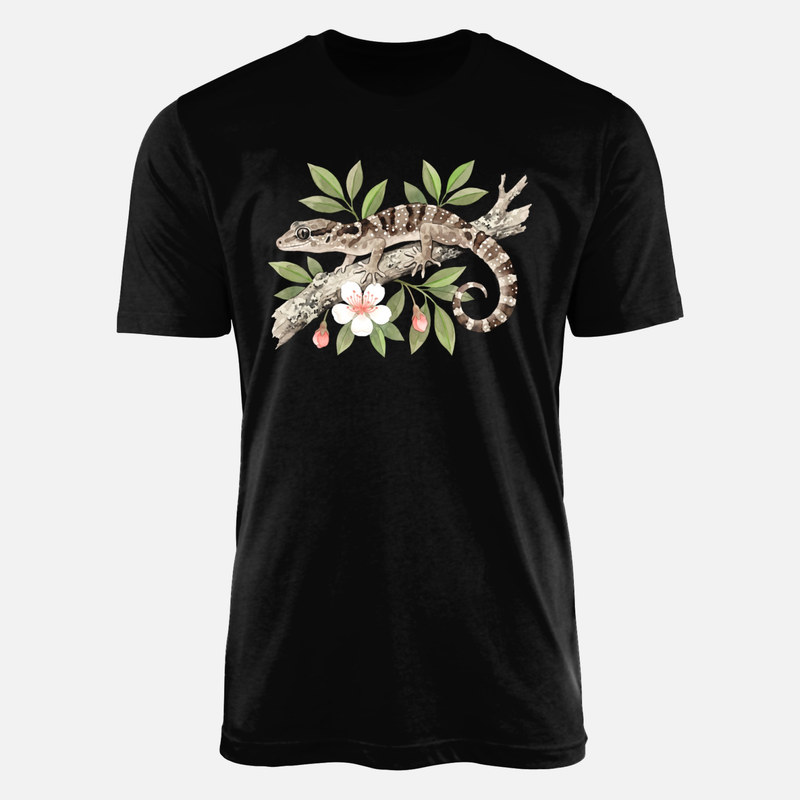 Camisetas: Gecko en rama con flores