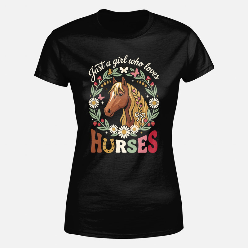 Camisetas: Chica que ama los caballos floral