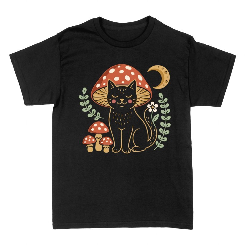 Camisetas: Gato negro con sombrero de seta