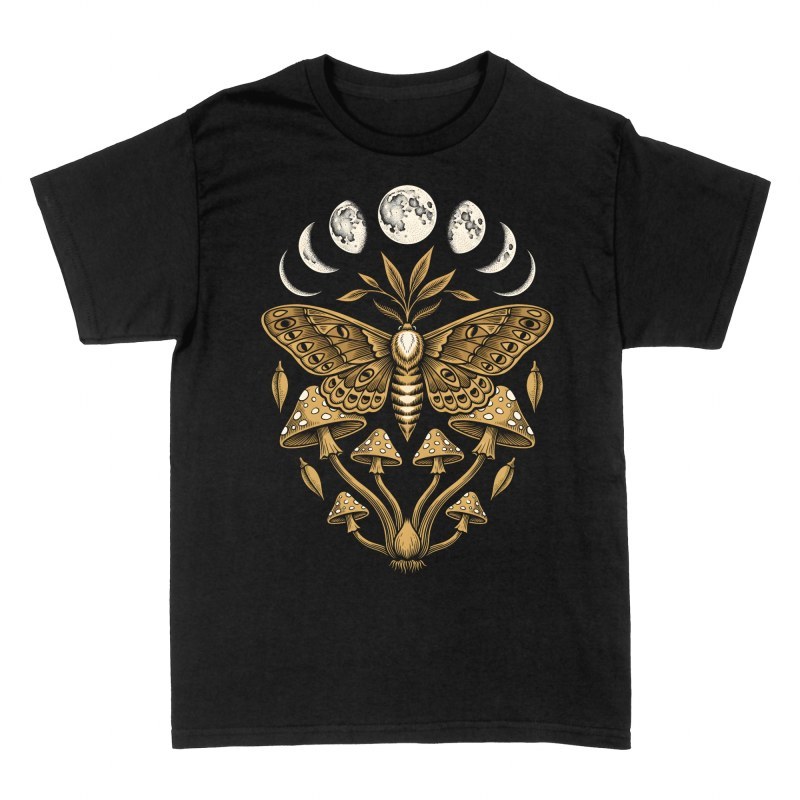 Camisetas: Polilla m&iacute;stica con lunas y hongos