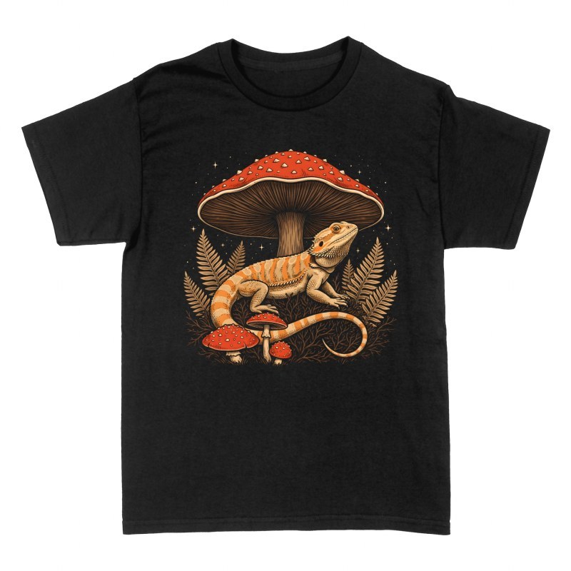Camisetas: Drag&oacute;n barbudo bajo seta amanita