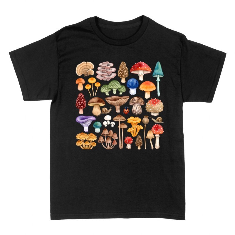 Camisetas: Patr&oacute;n bot&aacute;nico de setas y hongos