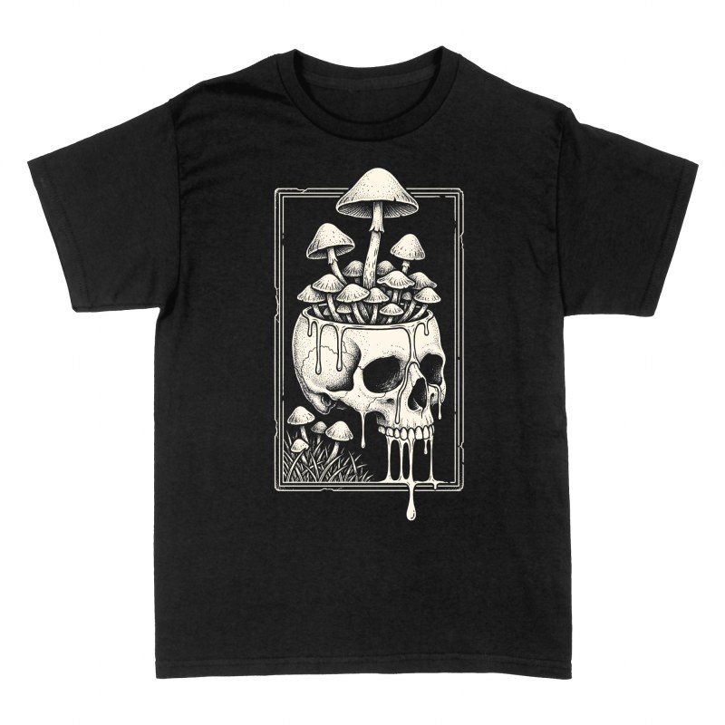 Camisetas: Calavera derriti&eacute;ndose con hongos