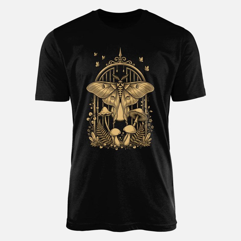 Camisetas: Polilla lunar y setas grabado vintage