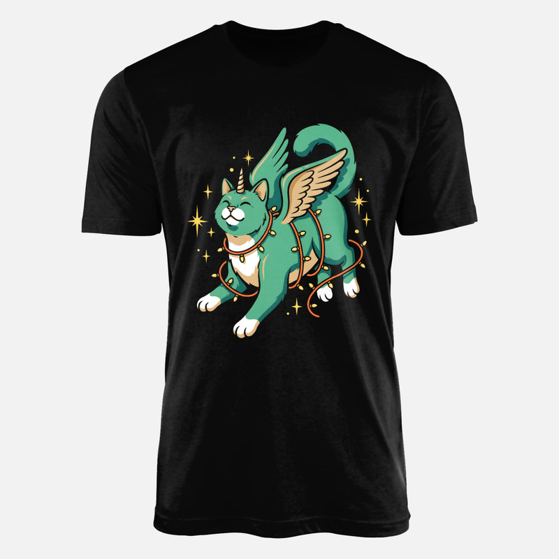 Camisetas: Gato unicornio con luces de Navidad