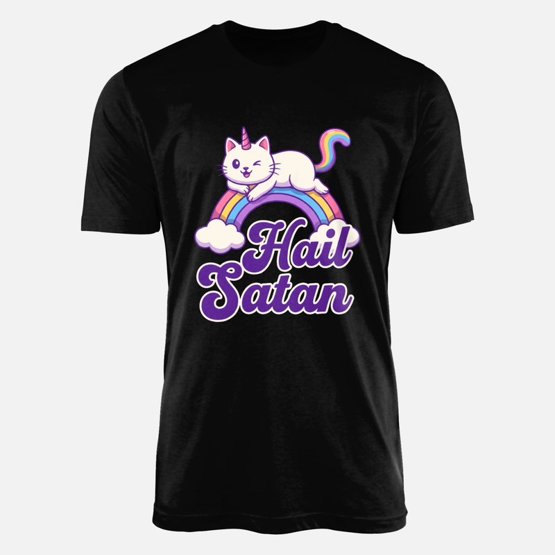 Camisetas: Gato unicornio arco&iacute;ris Hail Satan