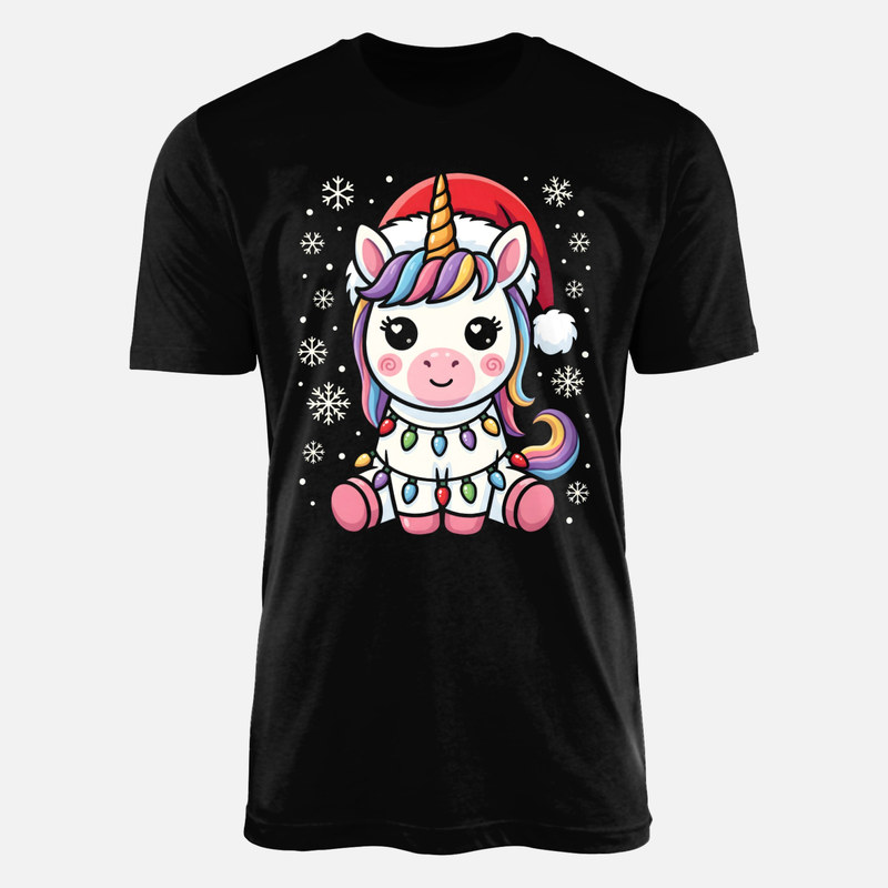 Camisetas: Unicornio kawaii con luces navide&ntilde;as