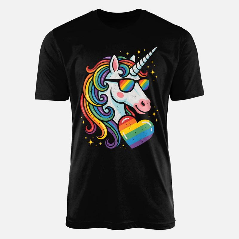Camisetas: Unicornio con gafas y coraz&oacute;n arco&iacute;ris
