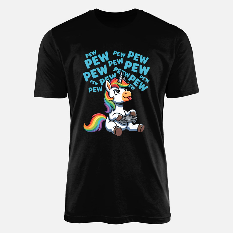 Camisetas: Unicornio gamer con mando pew pew
