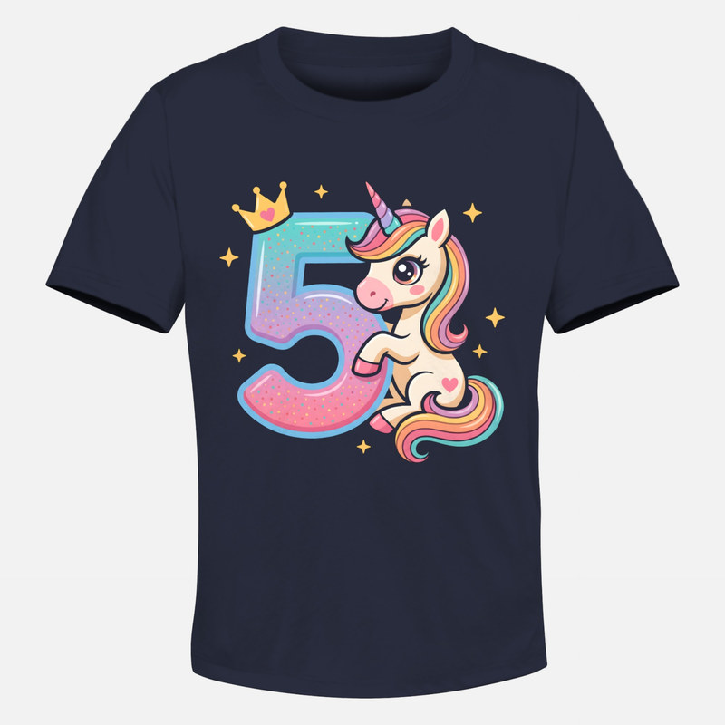 Camisetas: Unicornio arco&iacute;ris con n&uacute;mero 5