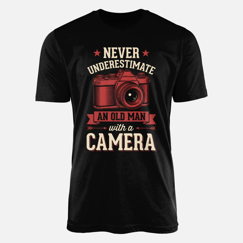 Camisetas: Viejo con c&aacute;mara nunca subestimes