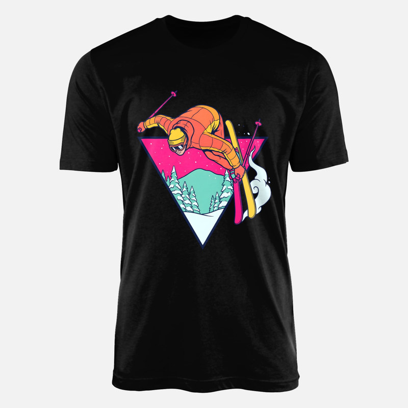Camisetas: Esquiador en salto retro neon