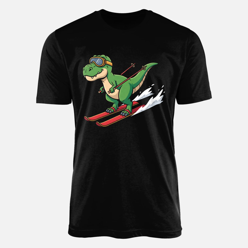 Camisetas: Dinosaurio T-Rex esquiando