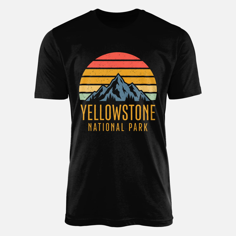 Camisetas: Yellowstone con monta&ntilde;as y sol retro