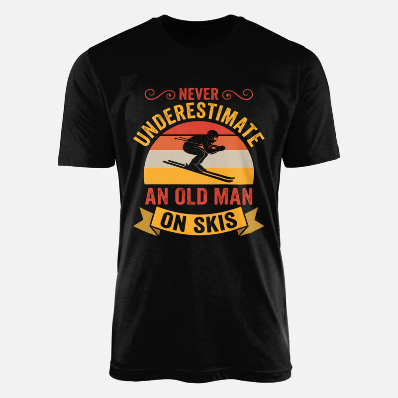 Camisetas: Viejo esquiador al atardecer retro