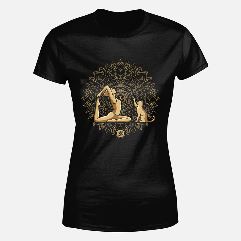 Camisetas: Yoga y gato con mandala m&iacute;stico
