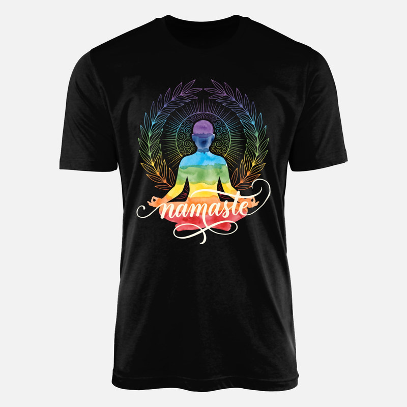 Camisetas: Namaste y loto con chakras en acuarela