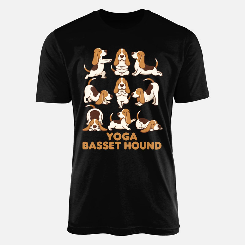 Camisetas: Perros basset hound haciendo yoga