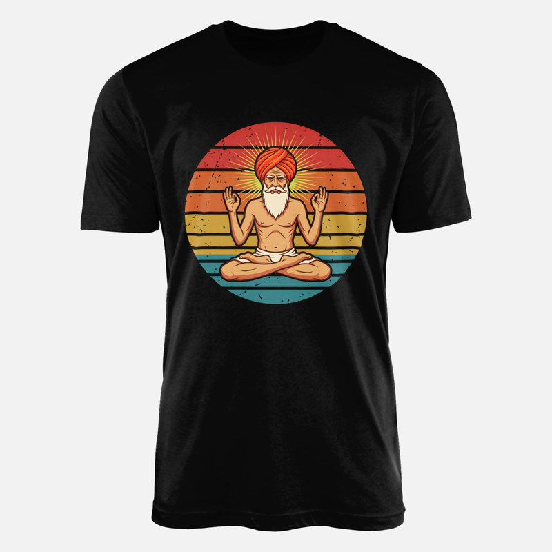 Camisetas: Yogui en flor de loto y atardecer retro