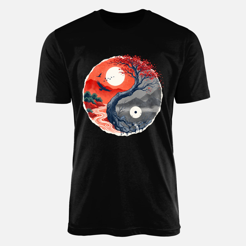 Camisetas: &Aacute;rbol yin yang paisaje oriental