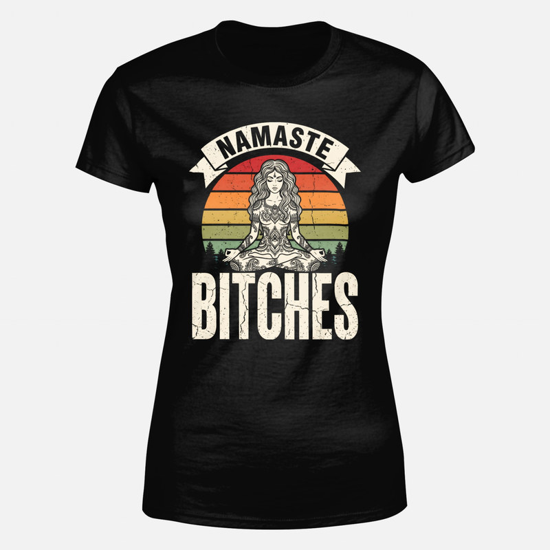 Camisetas: Namaste Bitches yoga divertido y mandala retro