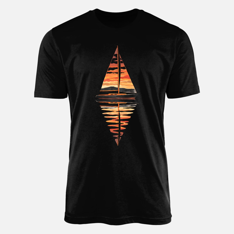 Camisetas: Velero al atardecer con reflejo
