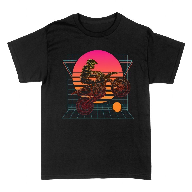 Camisetas: Piloto motocross synthwave retro