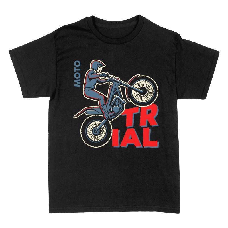 Camisetas: Piloto haciendo caballito en moto de trial