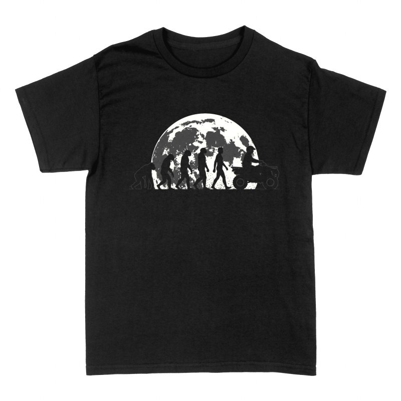 Camisetas: Evoluci&oacute;n humana a quad con luna