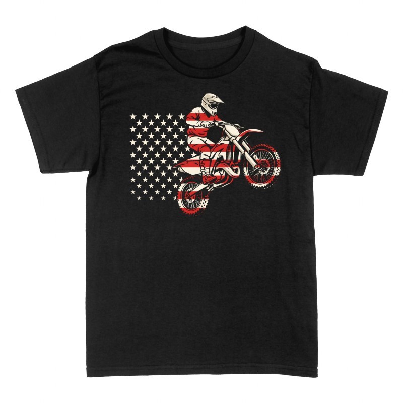 Camisetas: Piloto de motocross con bandera de EE. UU.