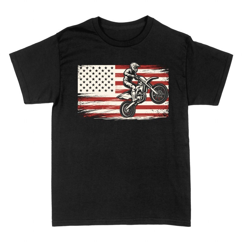 Camisetas: Piloto motocross bandera americana