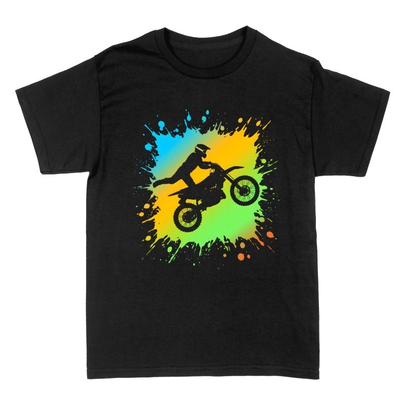 Camisetas: Salpicadura colorida y salto de motocross