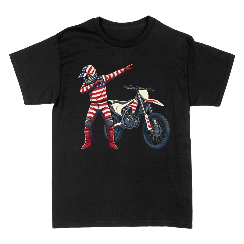 Camisetas: Piloto de motocross dab bandera USA