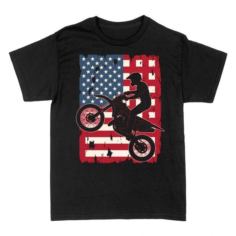 Camisetas: Salto de Motocross con Bandera USA