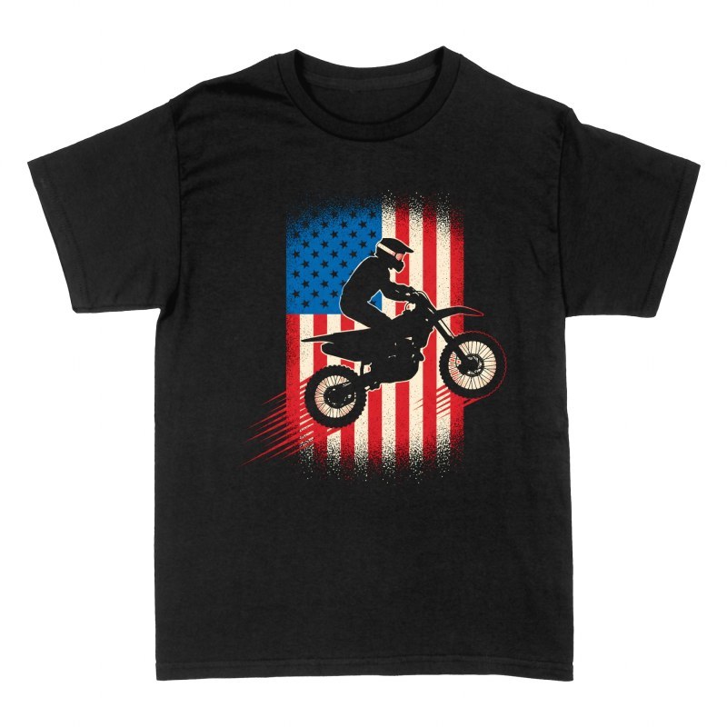 Camisetas: Salto de motocross bandera americana