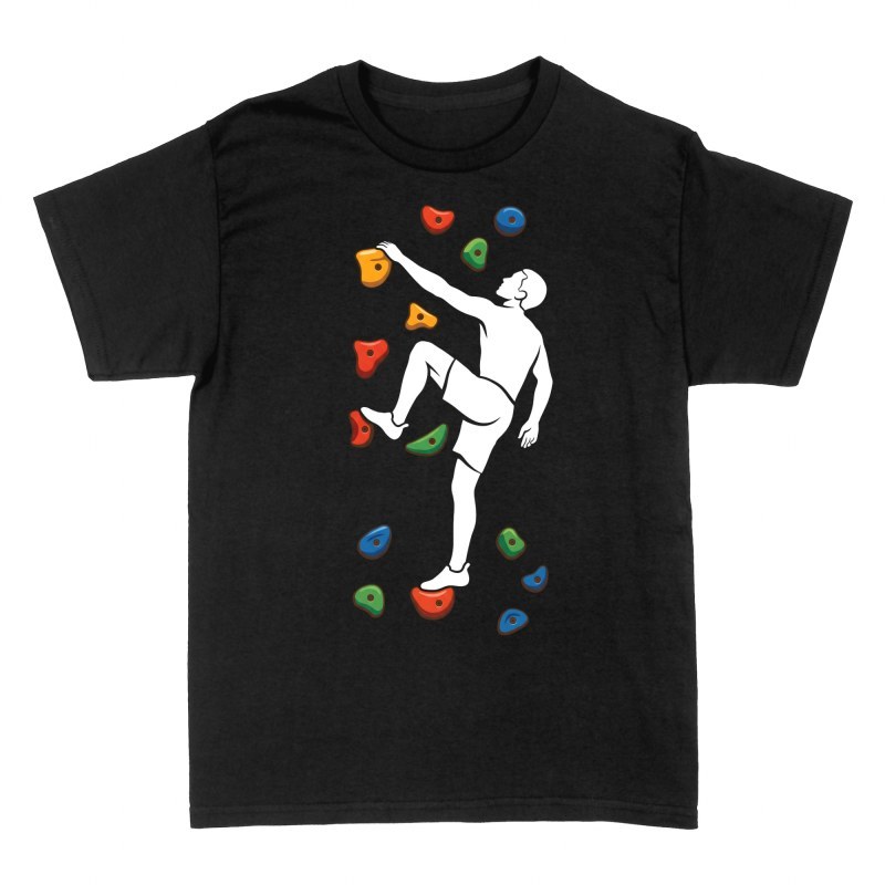 Camisetas: Escalador en roc&oacute;dromo con presas