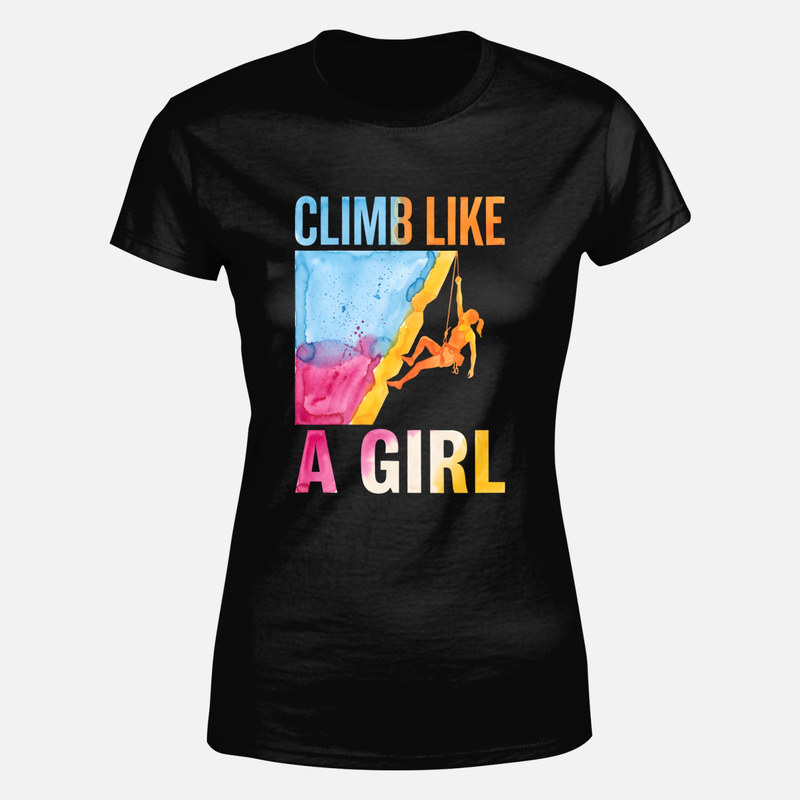 Camisetas: Escaladora en roca acuarela
