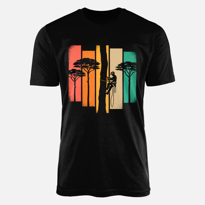 Camisetas: Arbolista escalando fondo retro