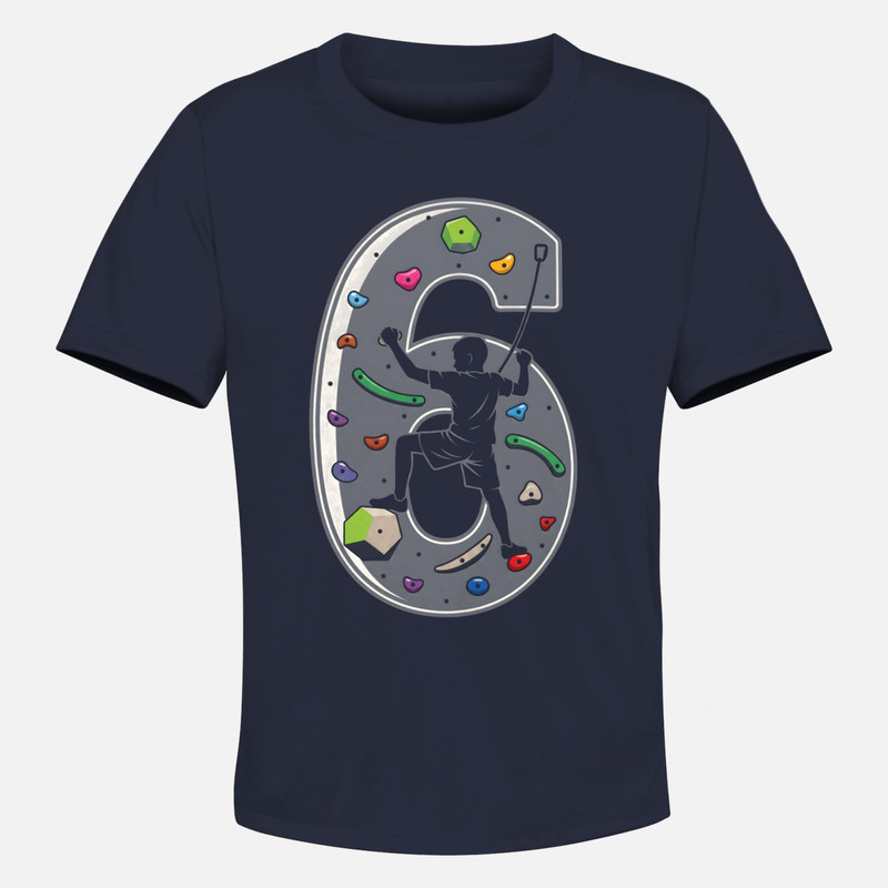 Camisetas: Ni&ntilde;o escalando n&uacute;mero 6 roc&oacute;dromo