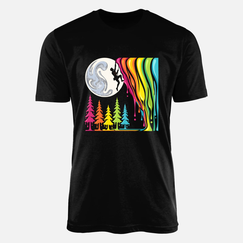 Camisetas: Escalador en monta&ntilde;a de arco&iacute;ris goteante