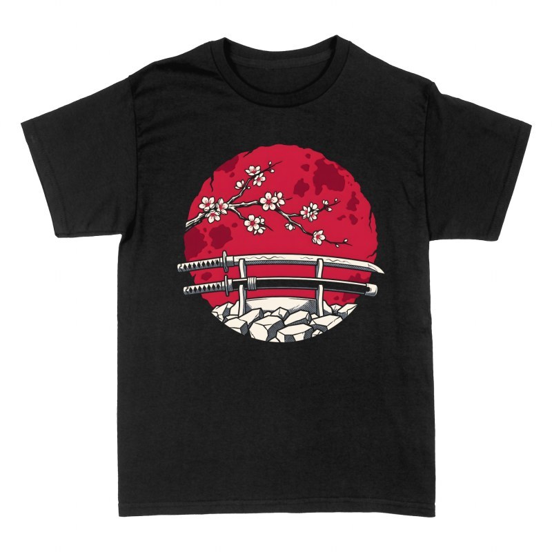 Camisetas: Katanas bajo luna y cerezo